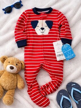 Carter’s Baby Puppy Footed Sleeper 6M NWT Red Striped 2-Way Zip Pajamas